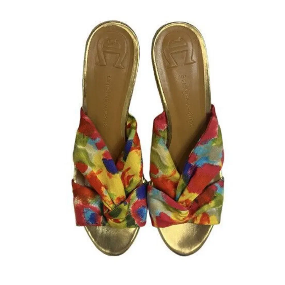 Etienne Aigner Womens 10 Multicolored Espadrilles Wedge Fabric Sandals Open Toe